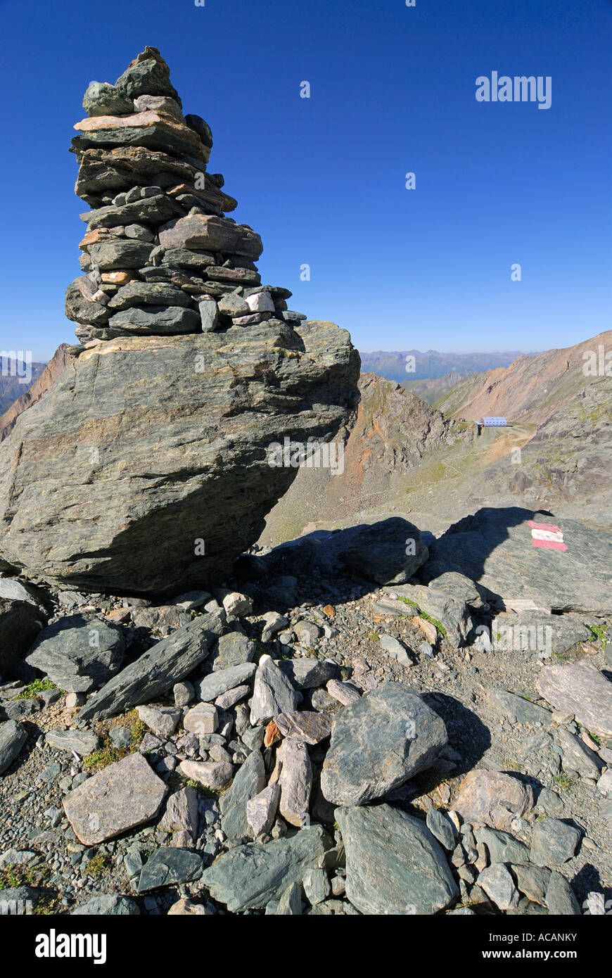 Marker at a trail, National Park Hohe Tauern, Tyrol, Austria Stock Photo