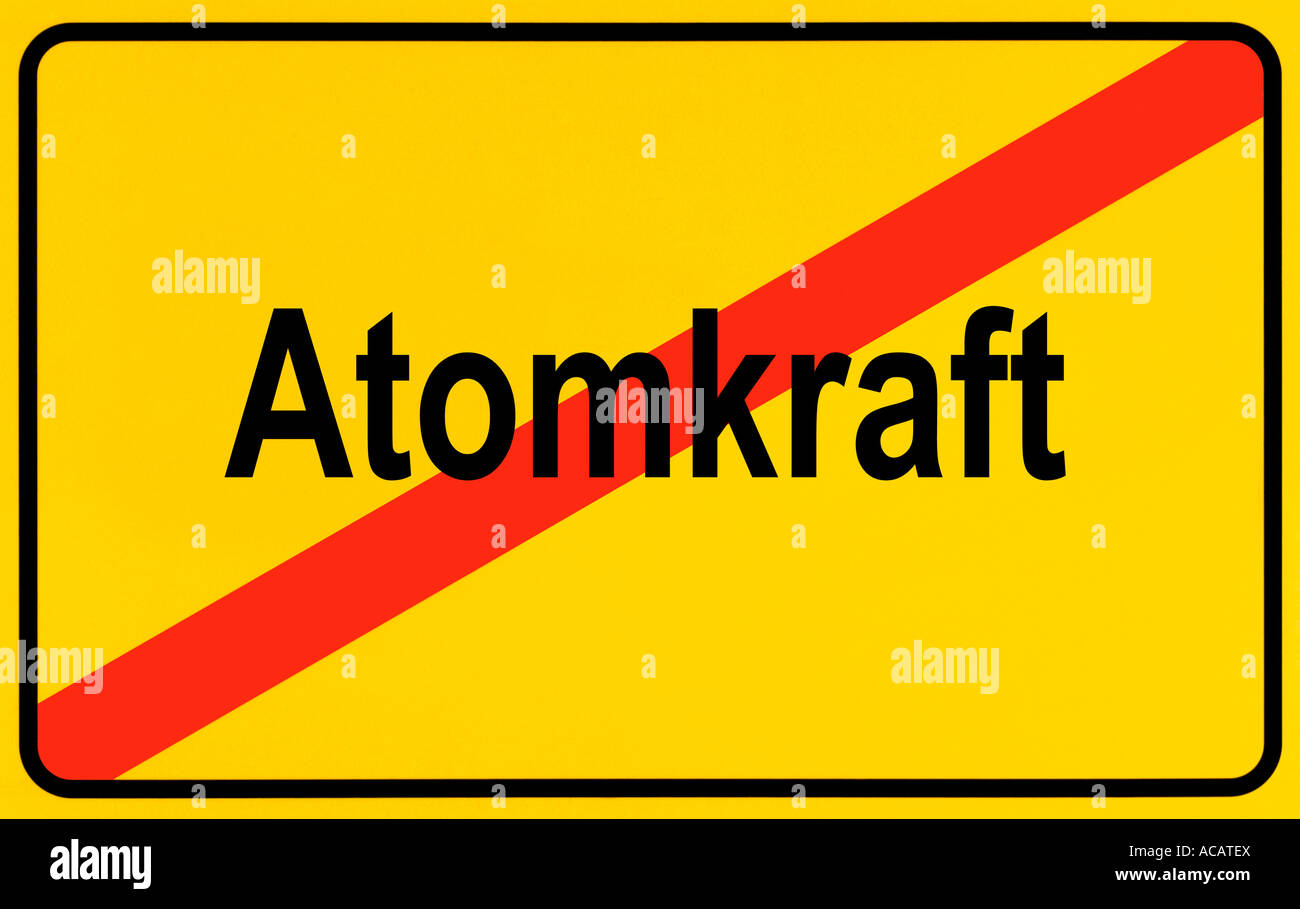 German city limits sign symbolising end of nuclear energy Stock Photo