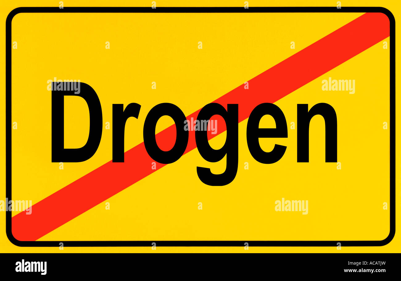German city limits sign symbolising drug abuse Stock Photo