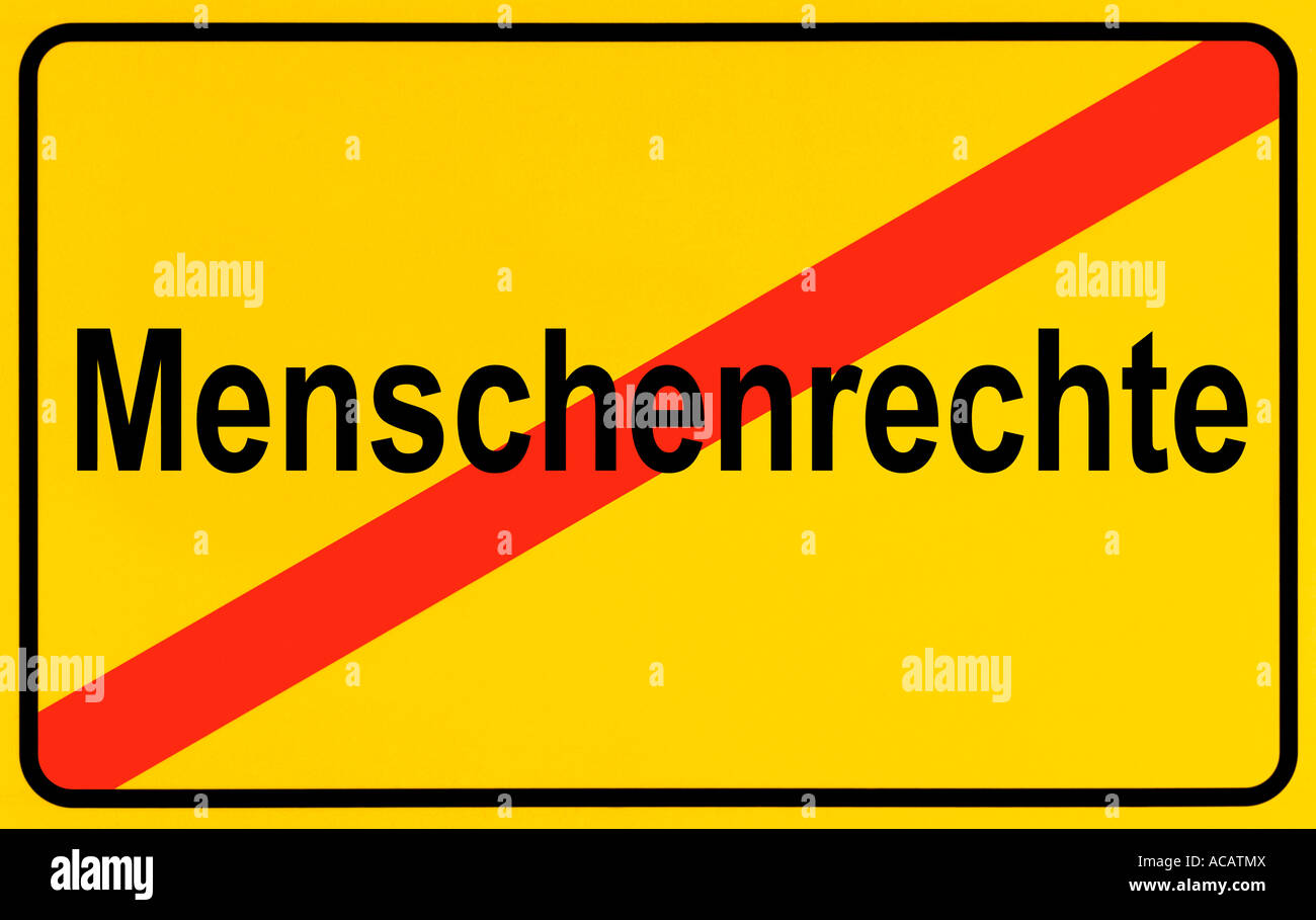 German city limits sign symbolising human rights abuse Stock Photo