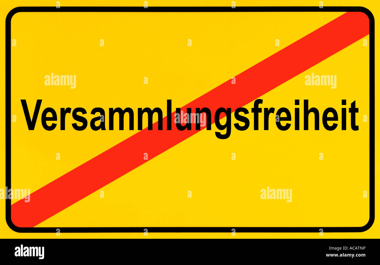 German city limits sign symbolising end of freedom of assembly Stock Photo