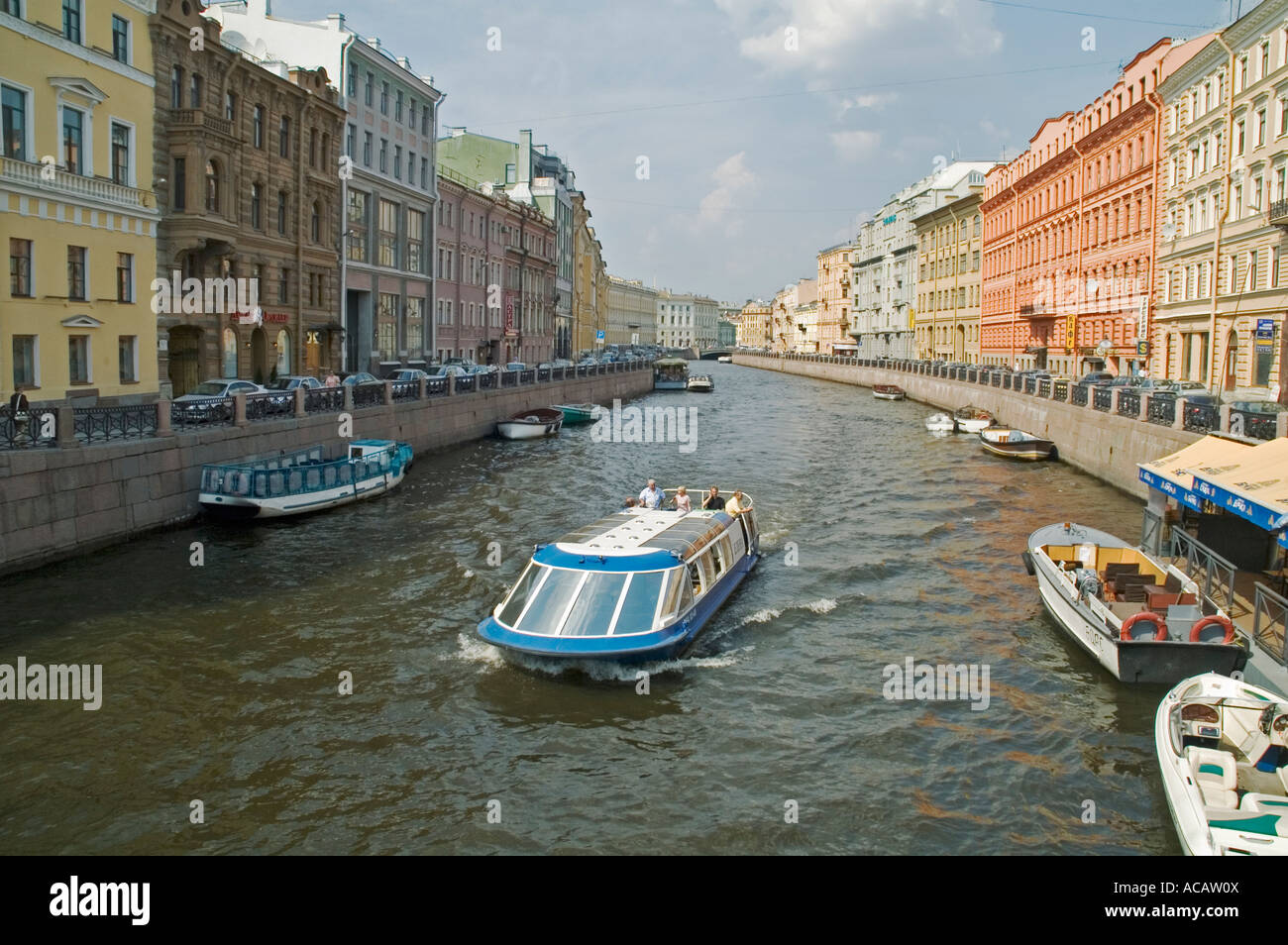 Sightseeing with a ship on the numerous canals Saint Peterburg Russia Stock Photo