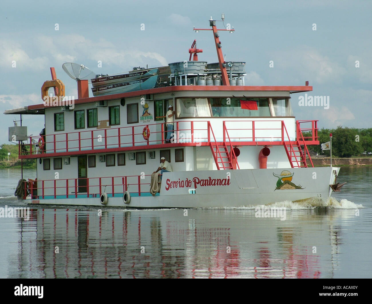 Typical Pantanal ship, Rio Paraguay Stock Photo