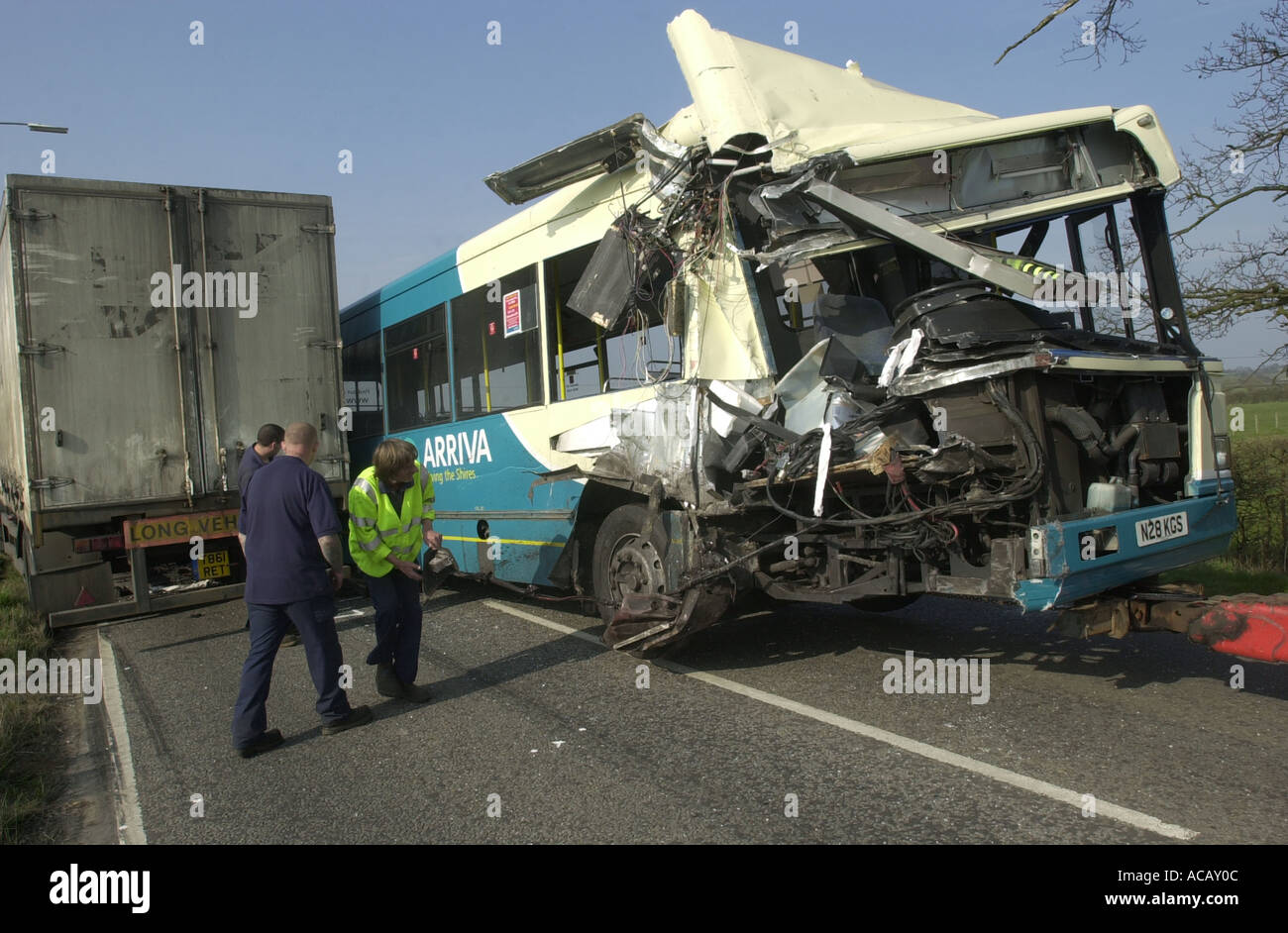 Bus crash near Leighton Buzzard Bedfordshire UK Stock Photo 4277003