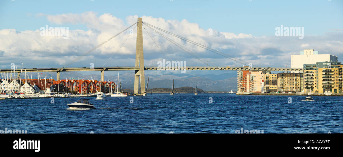 The Bybrua suspension bridge over the Stromstein sundet to the island of  Buoy, Stavanger, Rogaland, Norway Stock Photo - Alamy