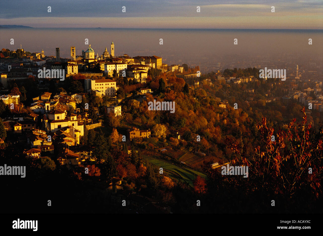 Bergamo Lombardy Italy View of the Medieval old town known as Citta