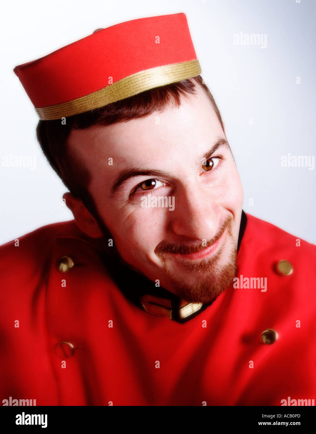 Obsequious bellhop Stock Photo