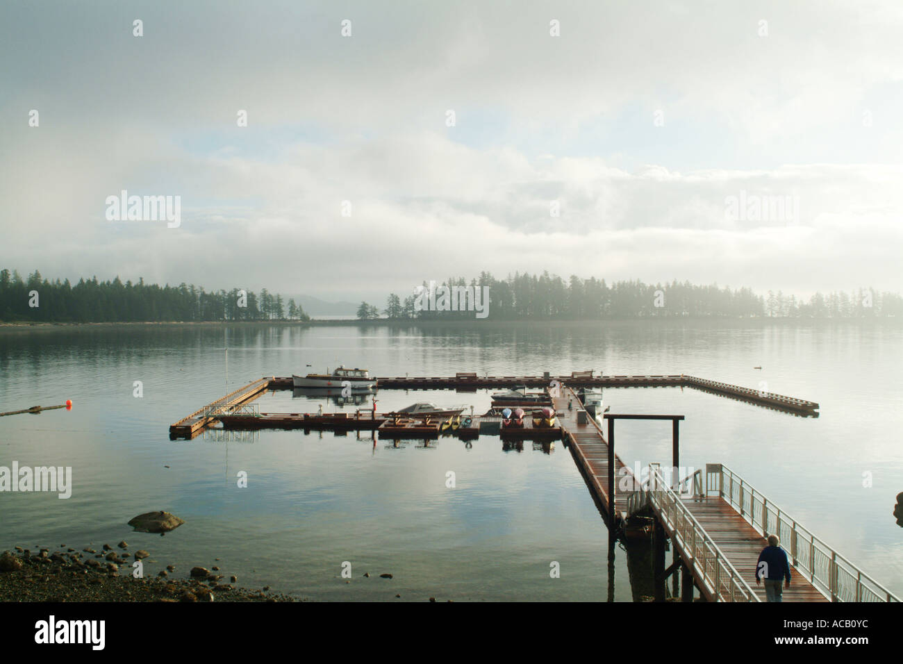 Dock opposite Rebecca Spit Quadra Island British Columbia BC Canada Stock Photo