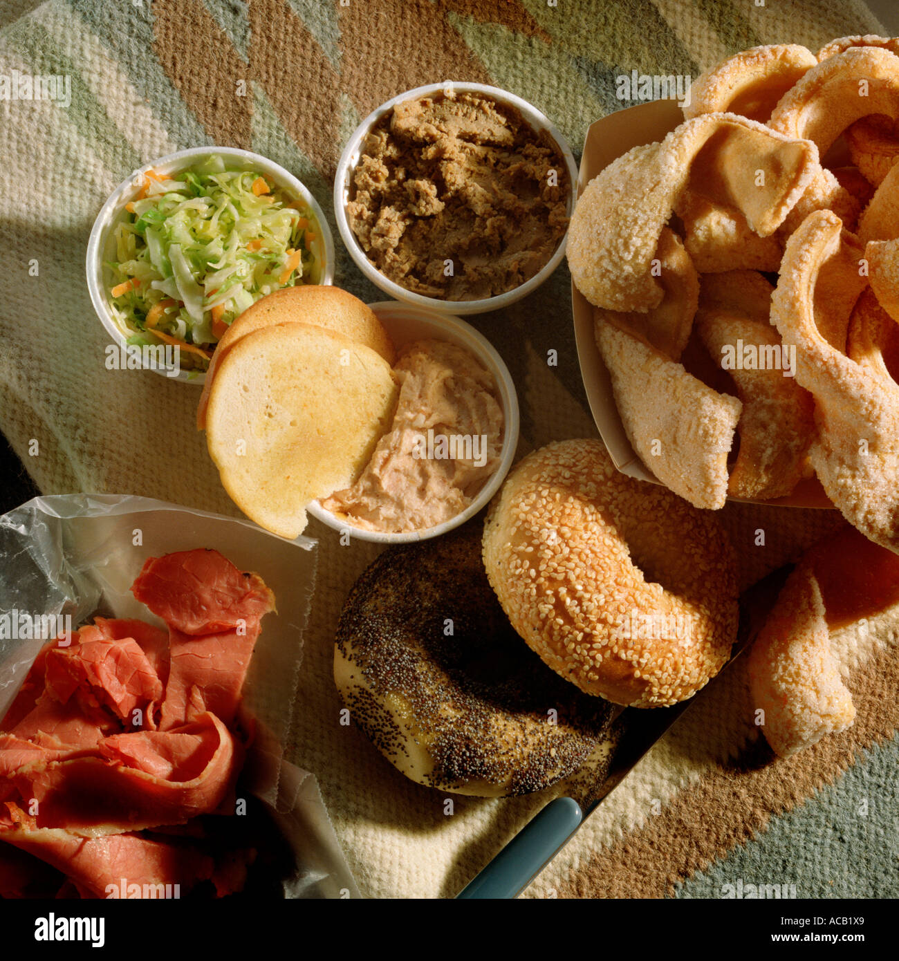 Kosher picnic items from Jewish deli menu Stock Photo Alamy