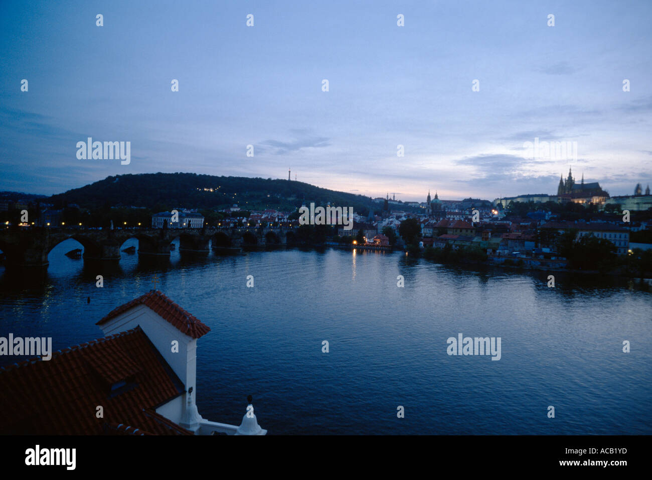Prague Czech Republic View of the Vltava River towards Mala Strana Stock Photo