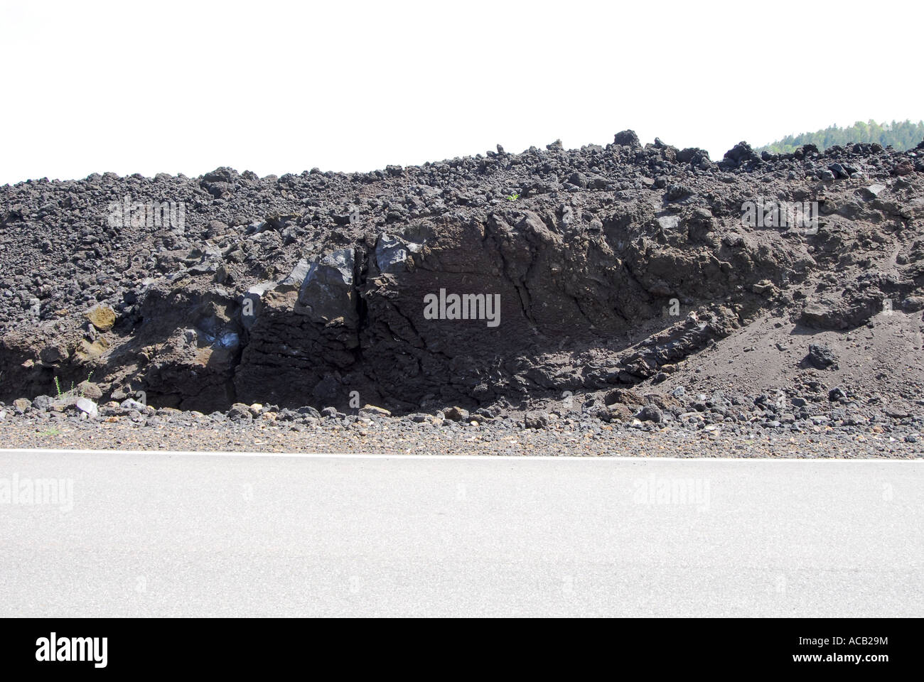 hardened lava flows beside the road to the top of Mount Etna Stock ...