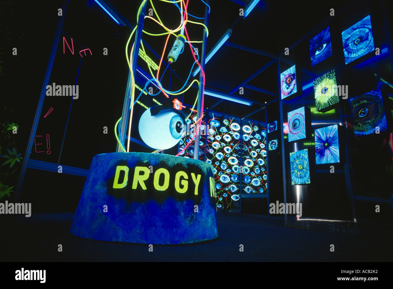 Prague Czech Republic Dayglow anti drug exhibits in the Police Museum Stock Photo