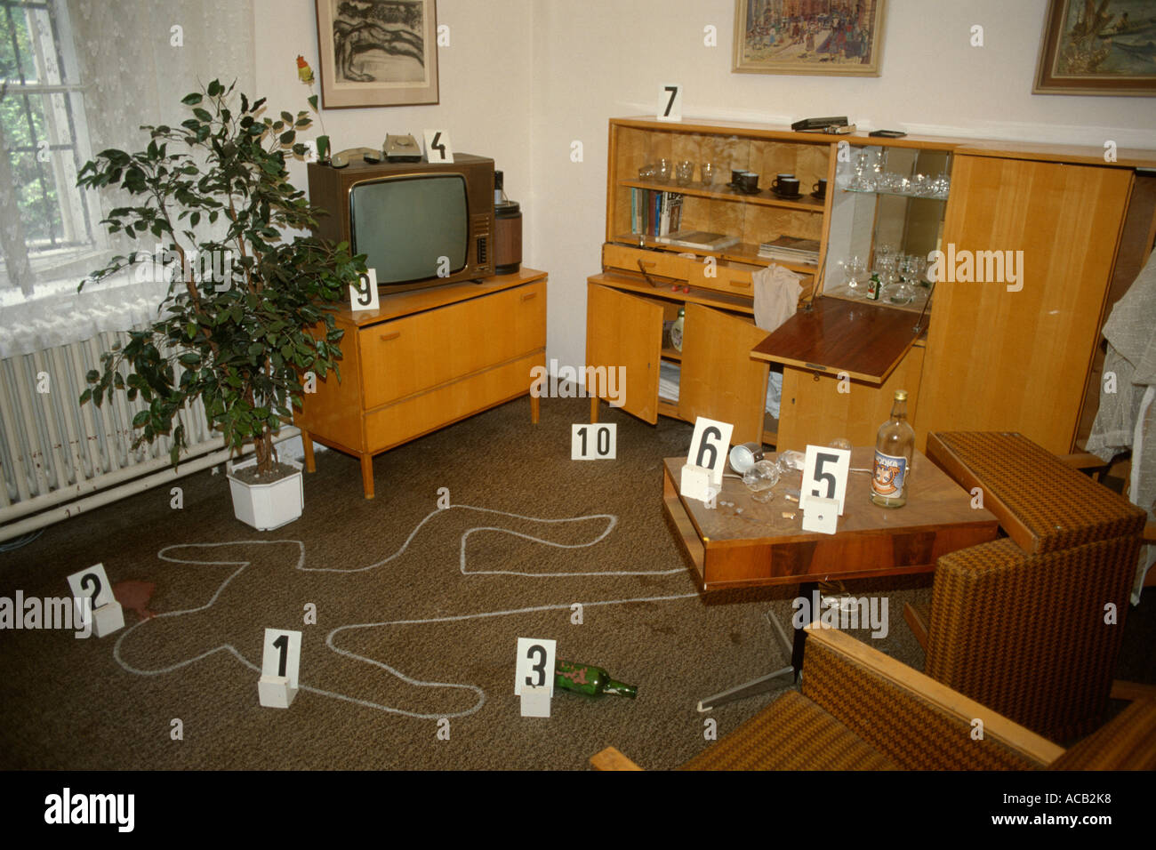 Prague Czech Republic Murder crime scene exhibit in the Police Museum Stock Photo