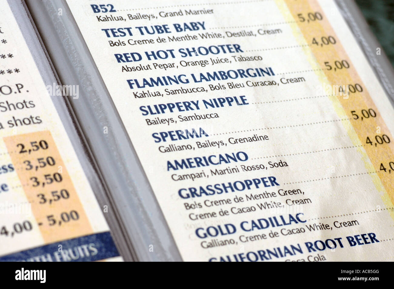 Menu with list of drinks and prices in euro currency Stock Photo: 13100943 - Alamy