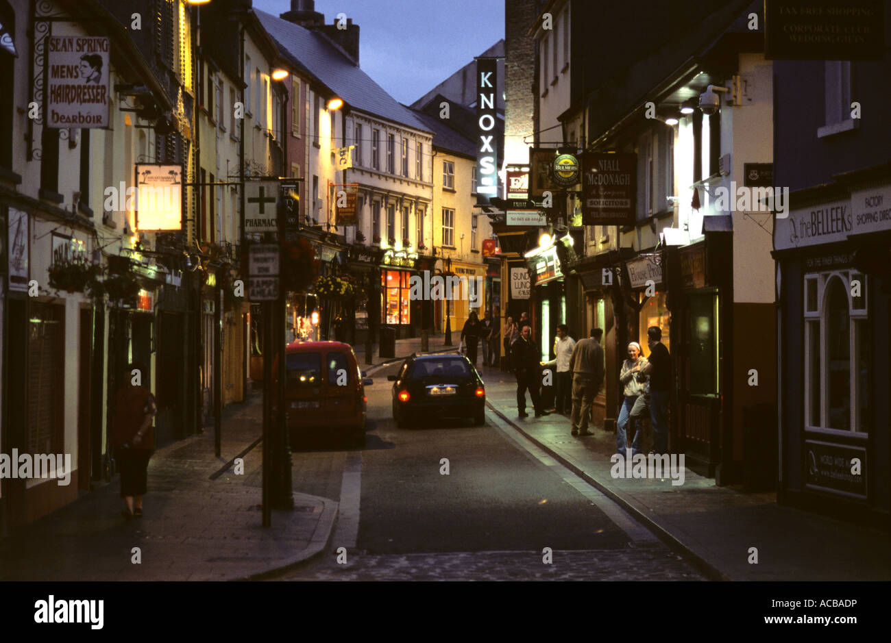 Evening scene in the centre of the town of Ennis, Co Clare, Republic of Ireland. Stock Photo