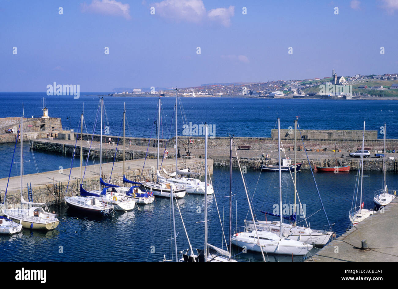 Banff Harbour, view to Macduff town, Moray coast, coastal scenery