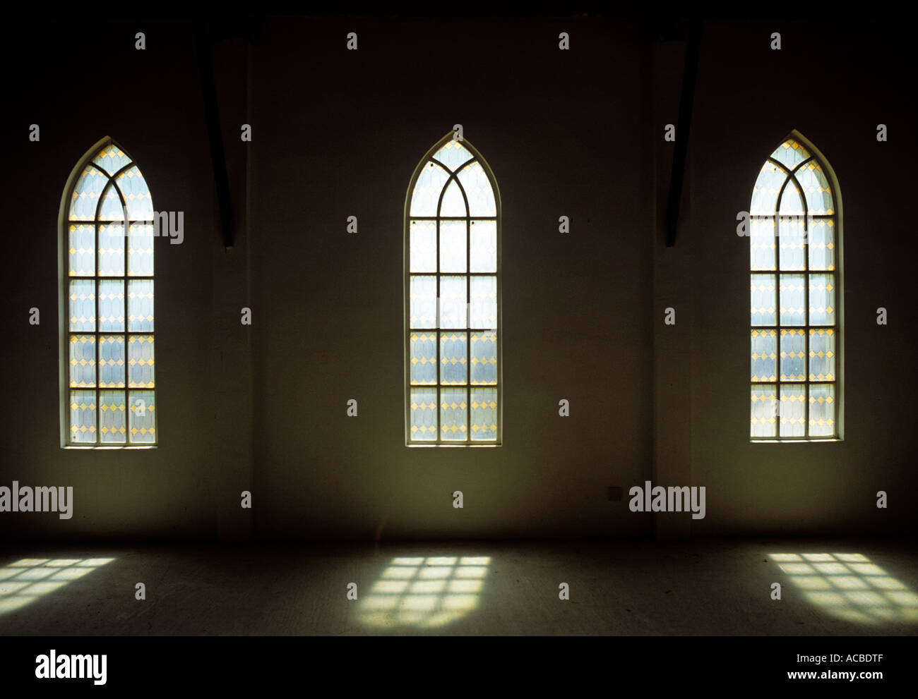 windows of church as backdrop of movie scenery Stock Photo
