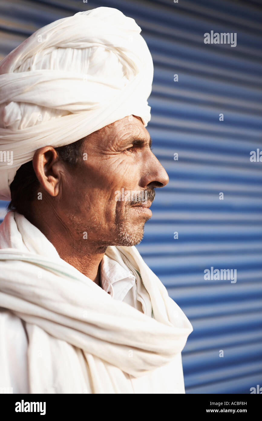 Close-up of a mature man wearing a turban Stock Photo