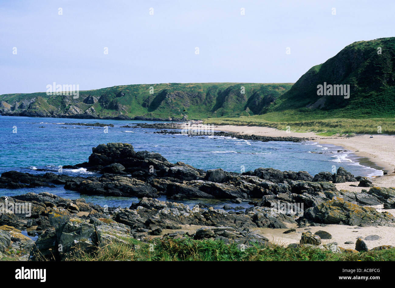 Sunnyside Beach, near Cullen, Moray Firth, coast, coastline, sand, sandy, beach, Scotland, UK, travel, tourism beaches Scottish Stock Photo