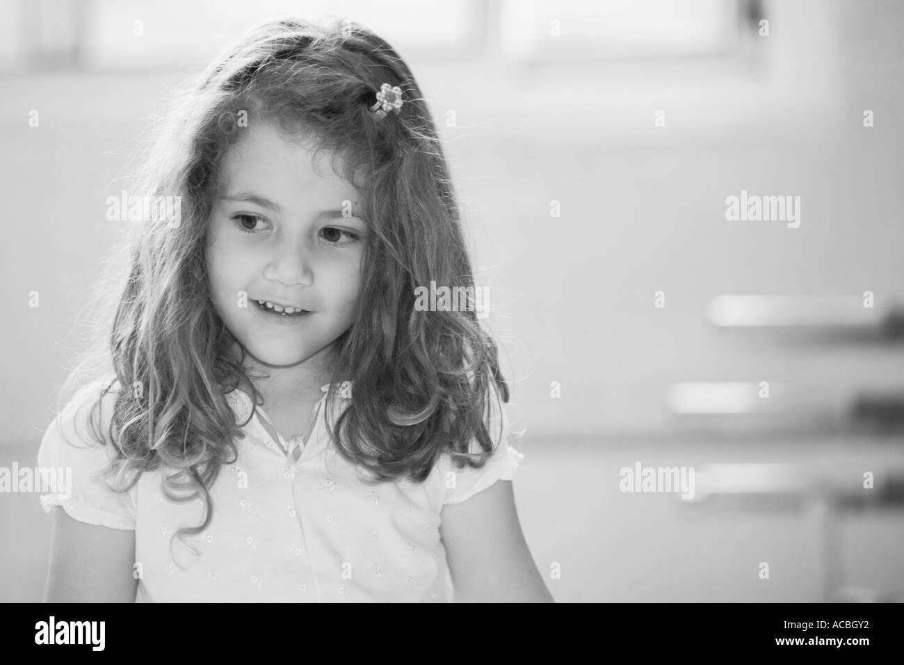 Black and white portrait of a cute little girl Stock Photo - Alamy