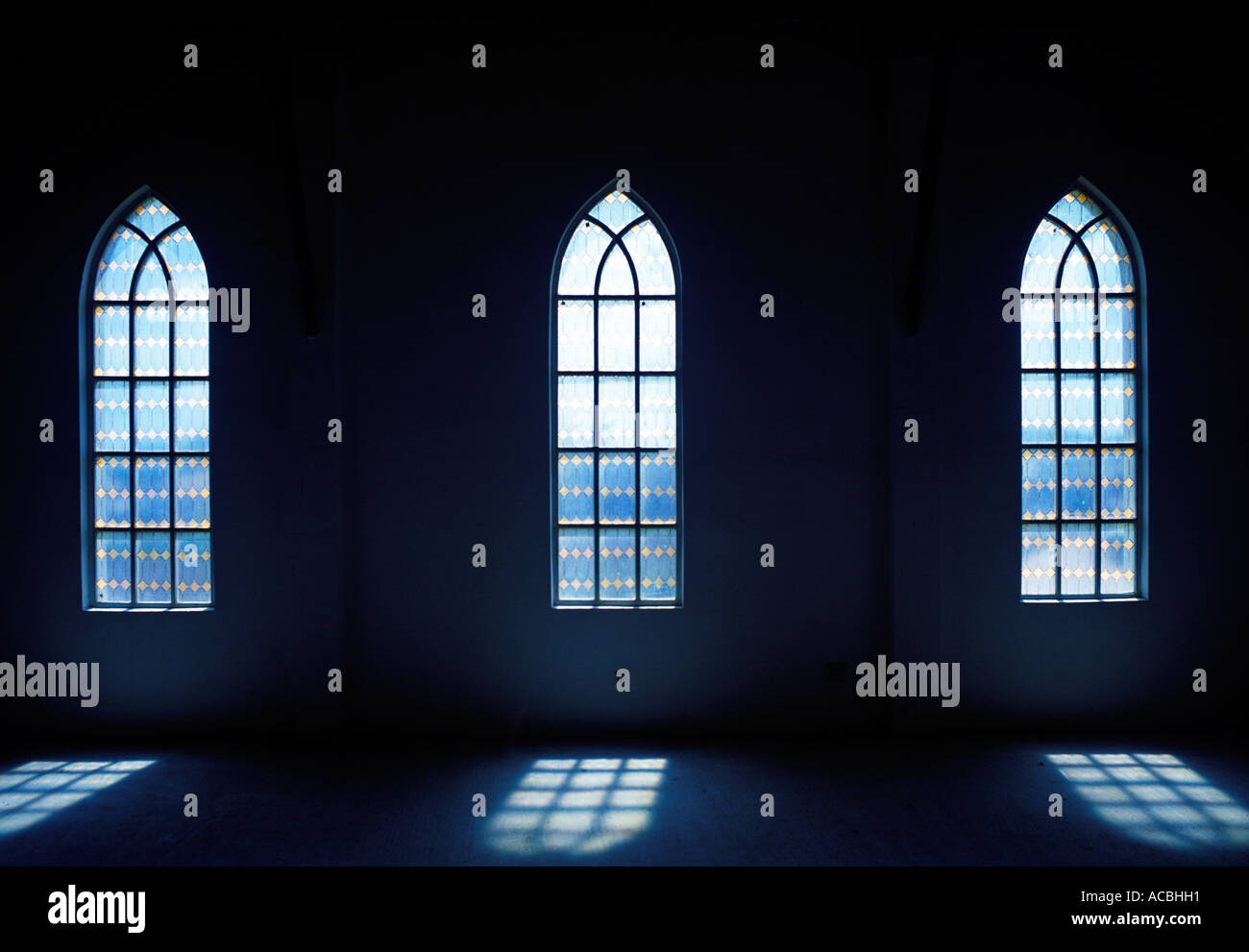 windows of church as backdrop of movie scenery Stock Photo