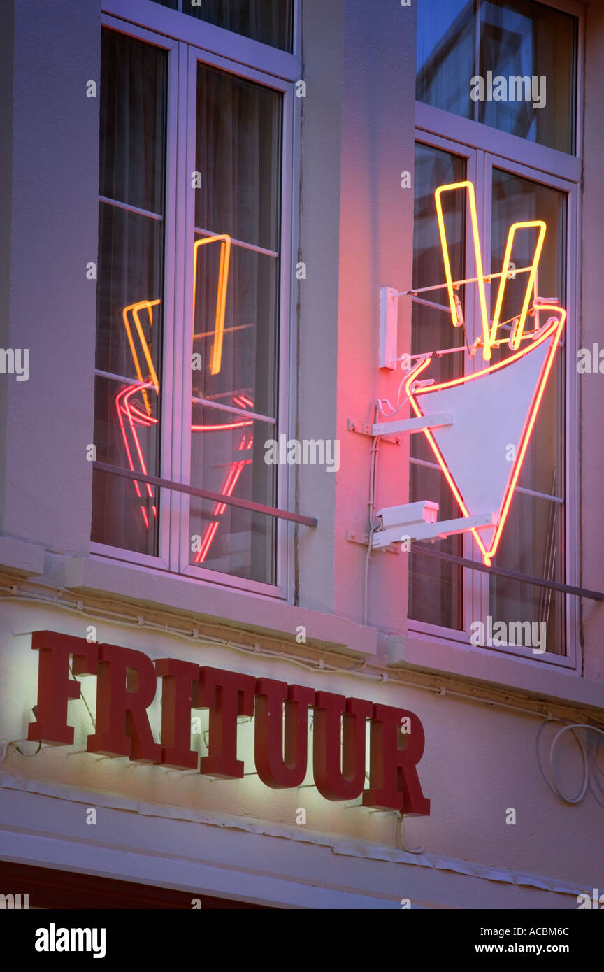 Detail of a chip shop sign in Antwerp Stock Photo Alamy