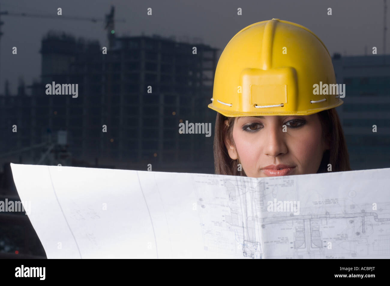 Close-up of a female architect looking at a blueprint Stock Photo - Alamy