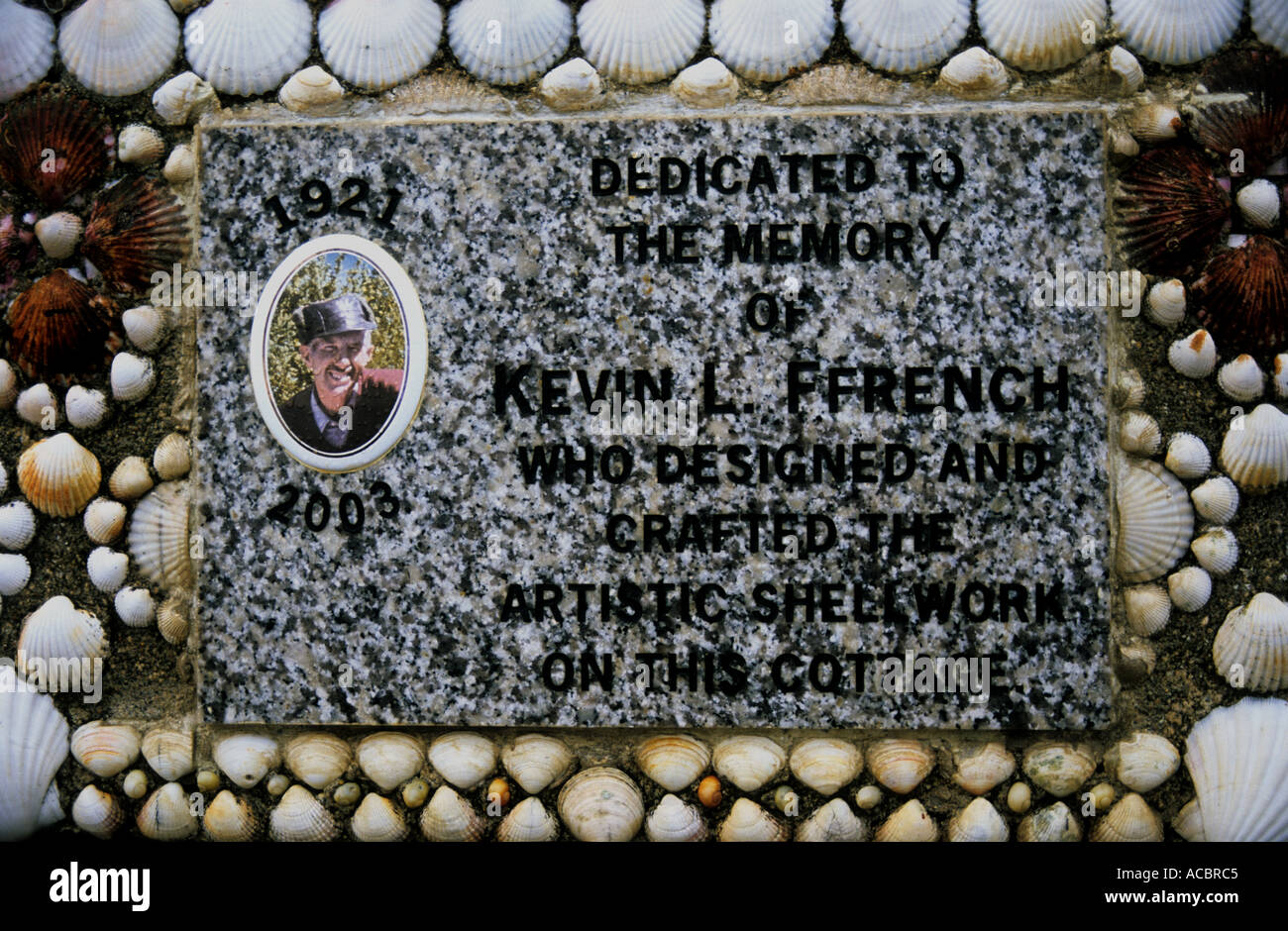 Kevin L French memorial on the famous shell cottage which he created in co Wexford IrelandShell