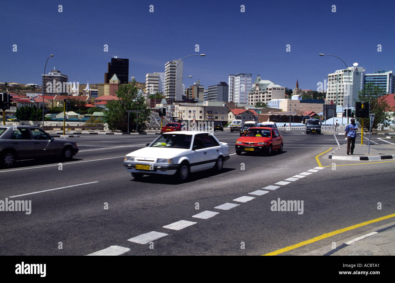 Car Traffic in downtown Windhoek Namibia Southern Africa Stock Photo