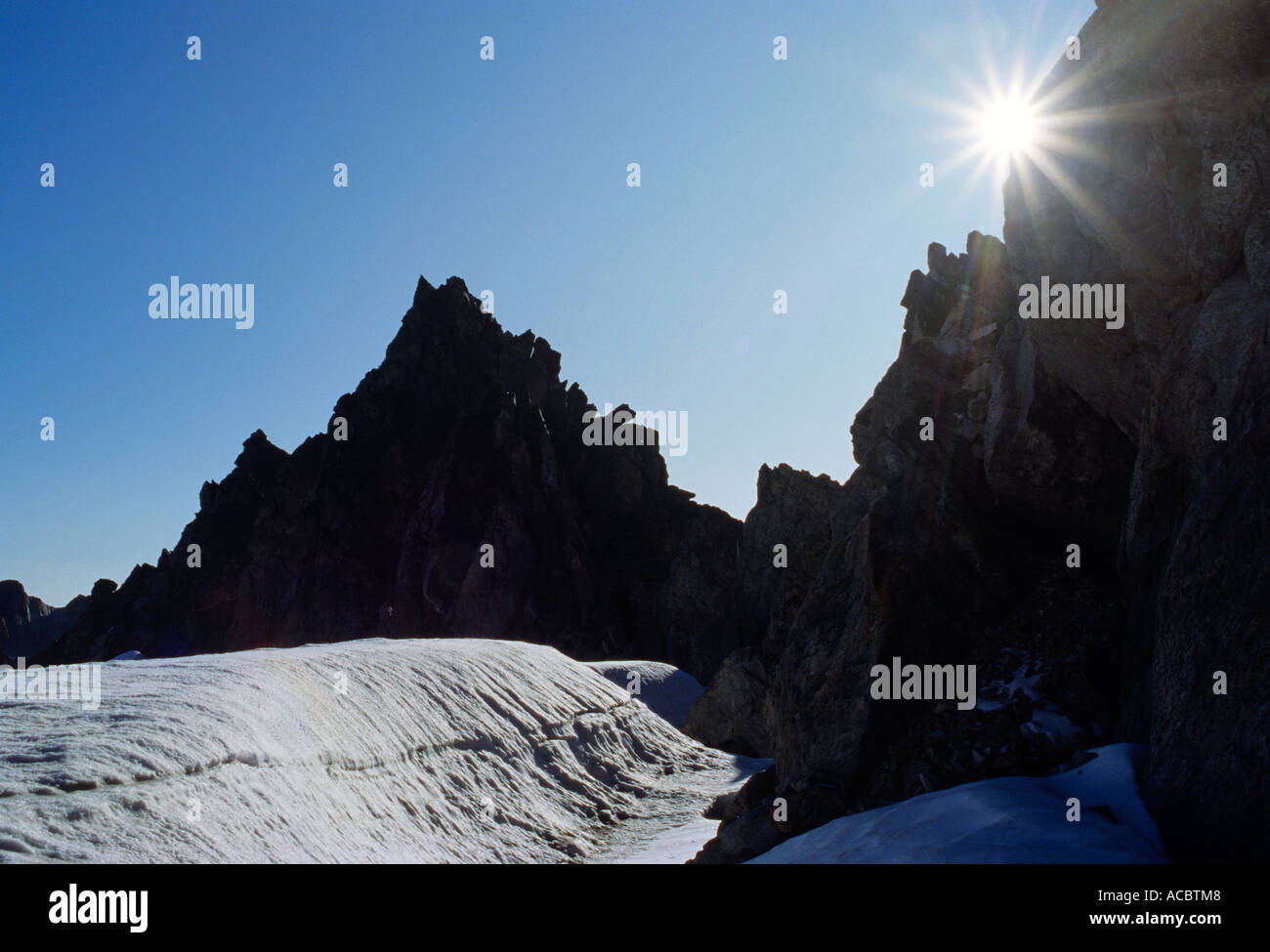 glacier near mount piz kesch mountain range of albula swiss alpes canton of grisons switzerland Stock Photo