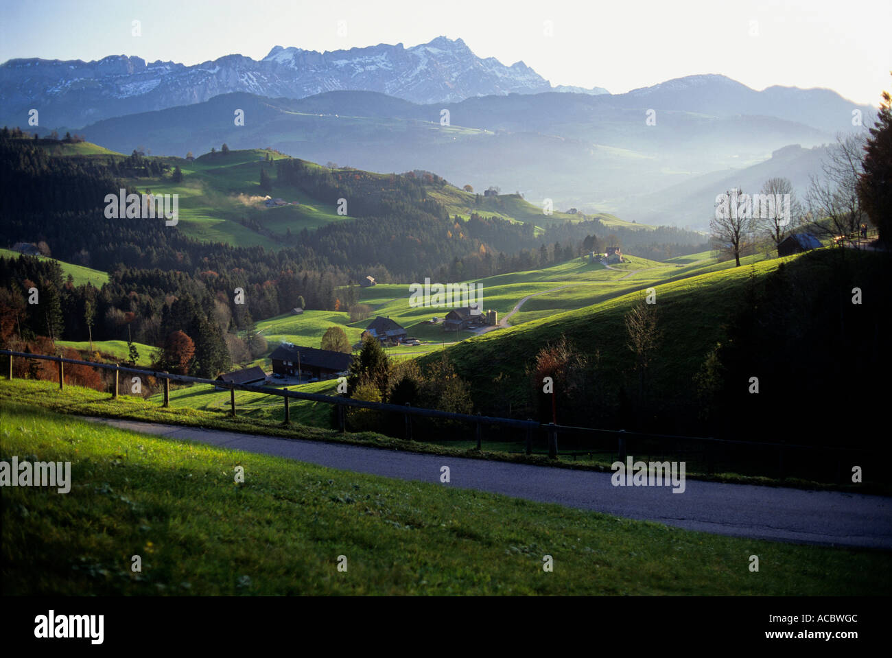 view from autum scenery to mount santis canton of appenzell innerrhoden swiss alpes switzerland Stock Photo