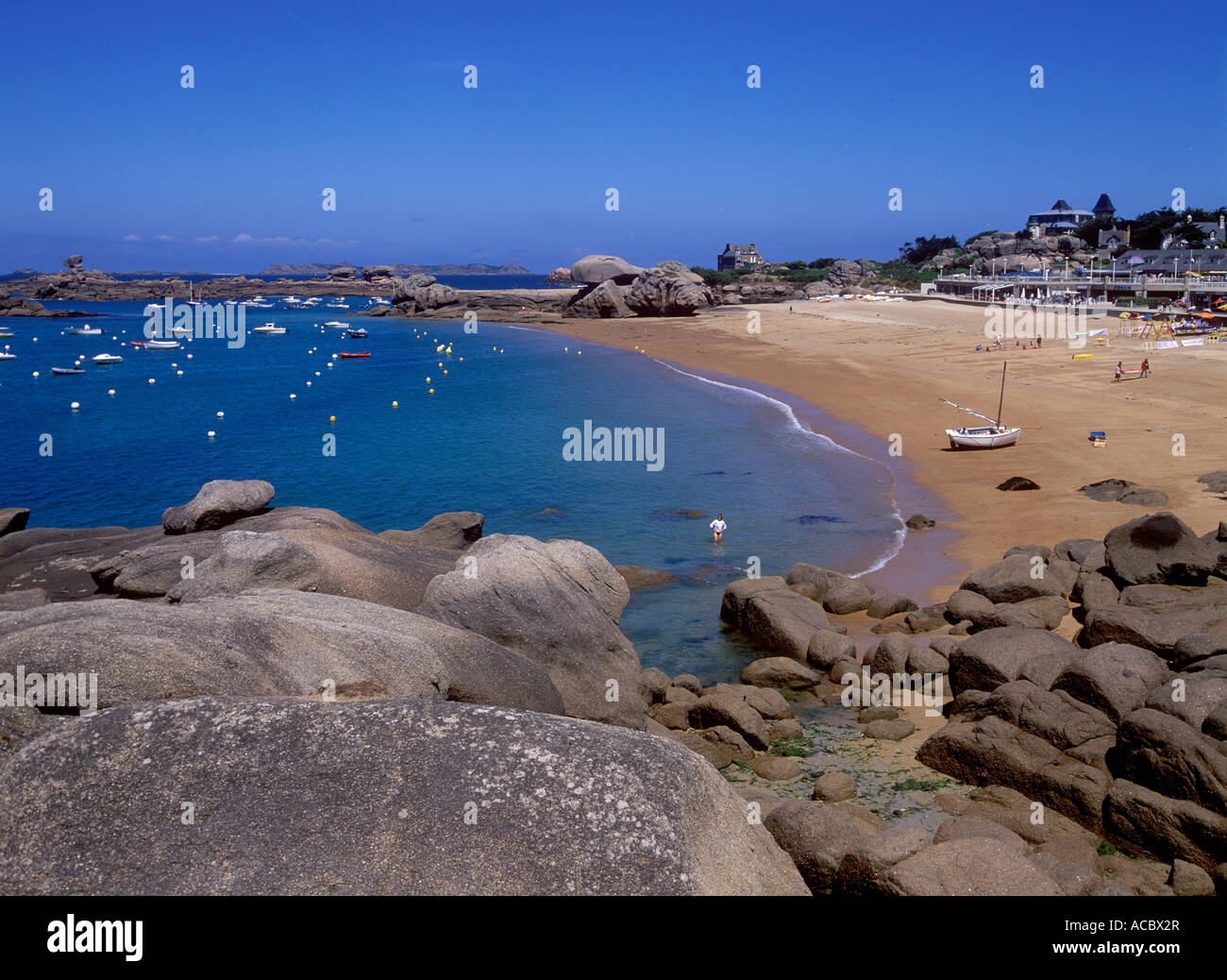 View of the rocky Brittany coastline at Tregastel Stock Photo - Alamy