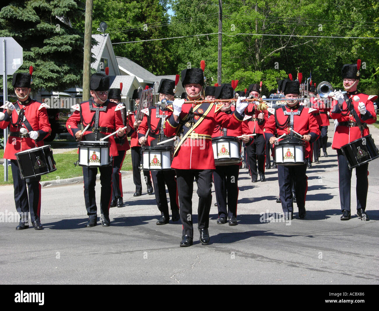 Toronto Canada Signal Corps band marches at Independence Day parade at Lexington Michigan Stock Photo