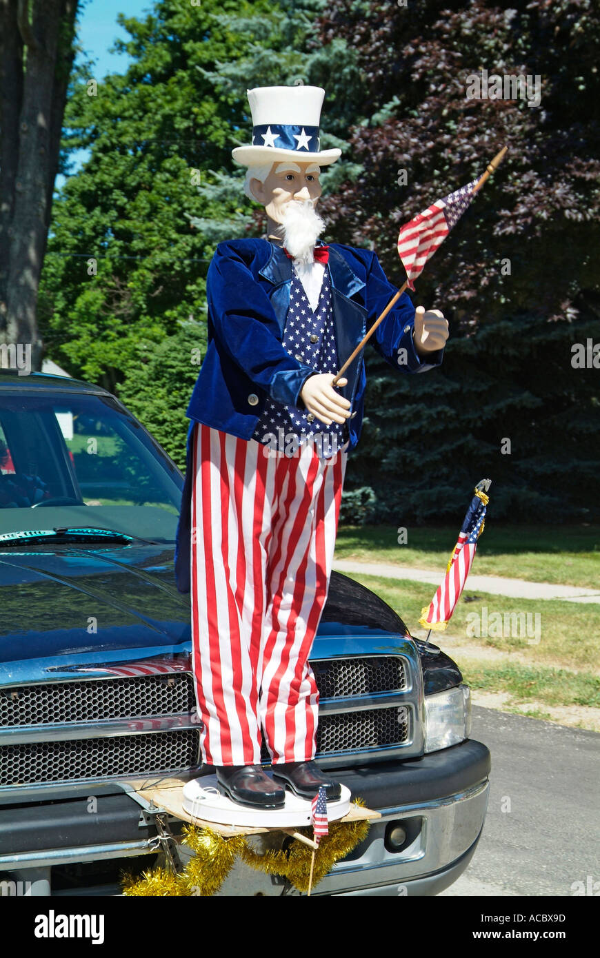 Uncle Sam likeness at Independence Day parade at Lexington Michigan Stock Photo