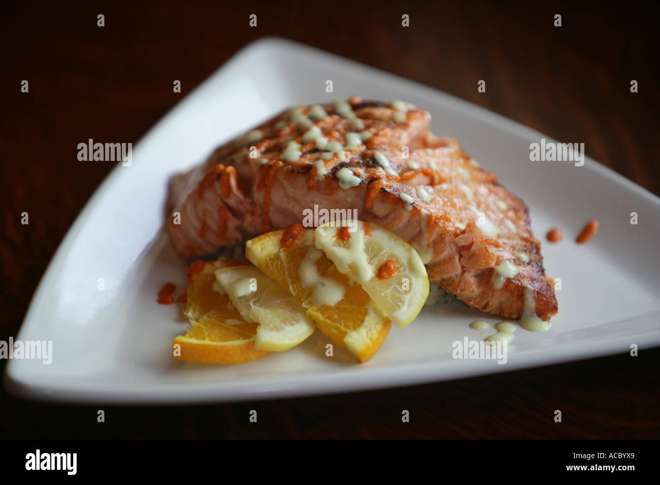 Salmon dish healthy eating concept Stock Photo