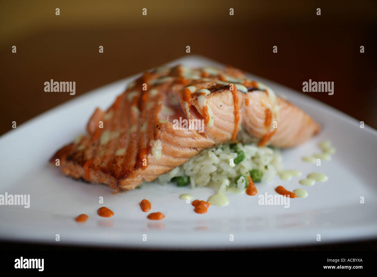Poached Salmon entree healthy eating foods. fish Stock Photo Alamy