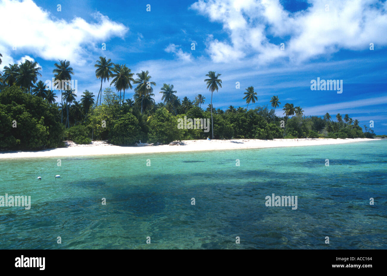 View of deserted beach from the sea Desroches Island Amirantes Seychelles Indian Ocean Stock Photo