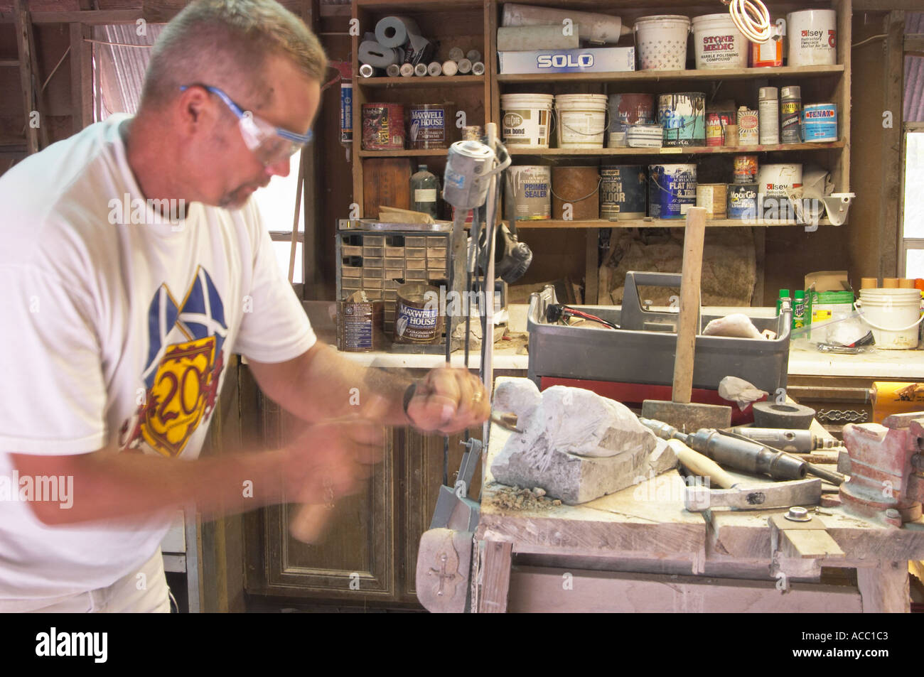 Stone carver at work Stock Photo Alamy