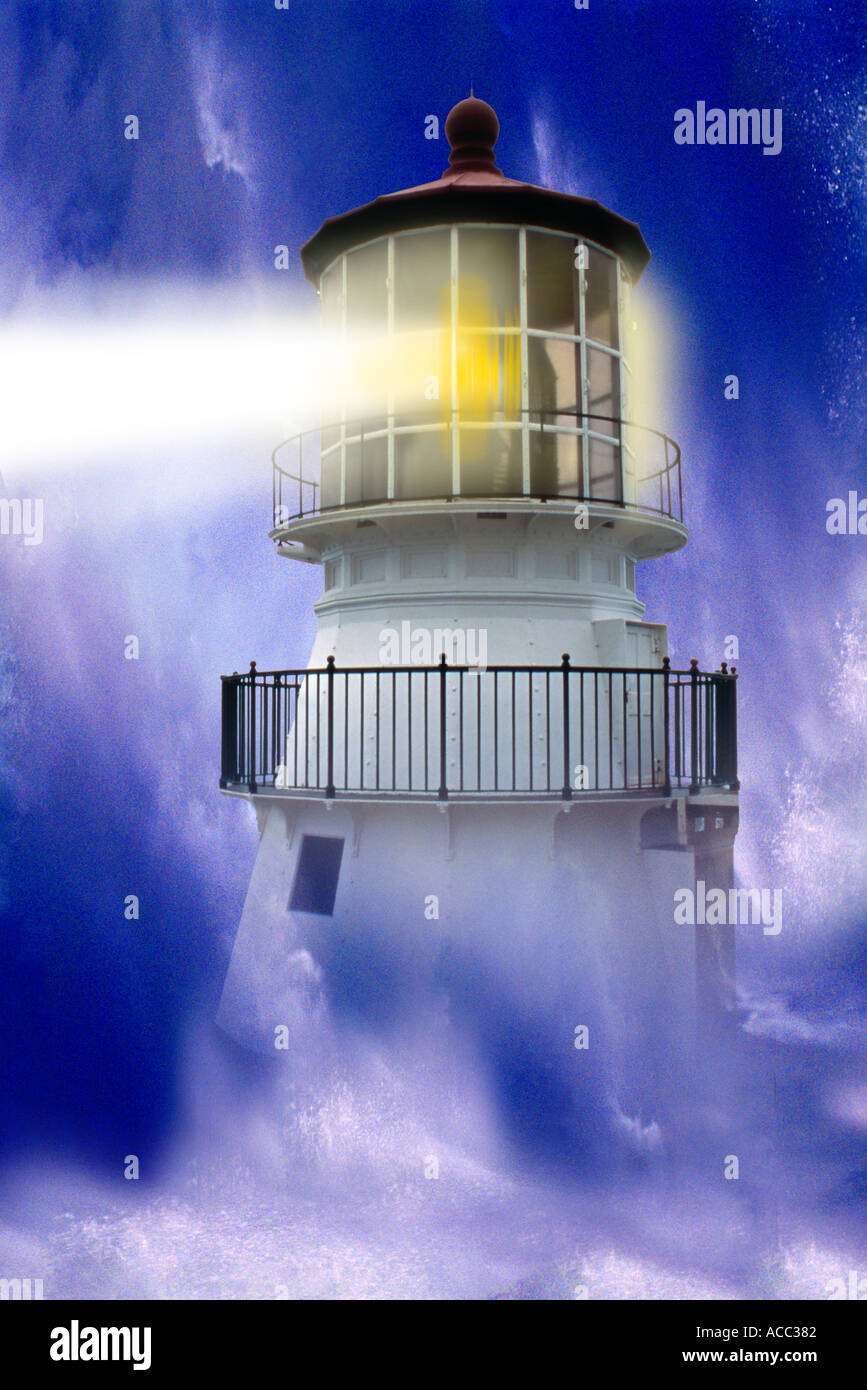 Beam of light from lighthouse in stormy sea Stock Photo - Alamy