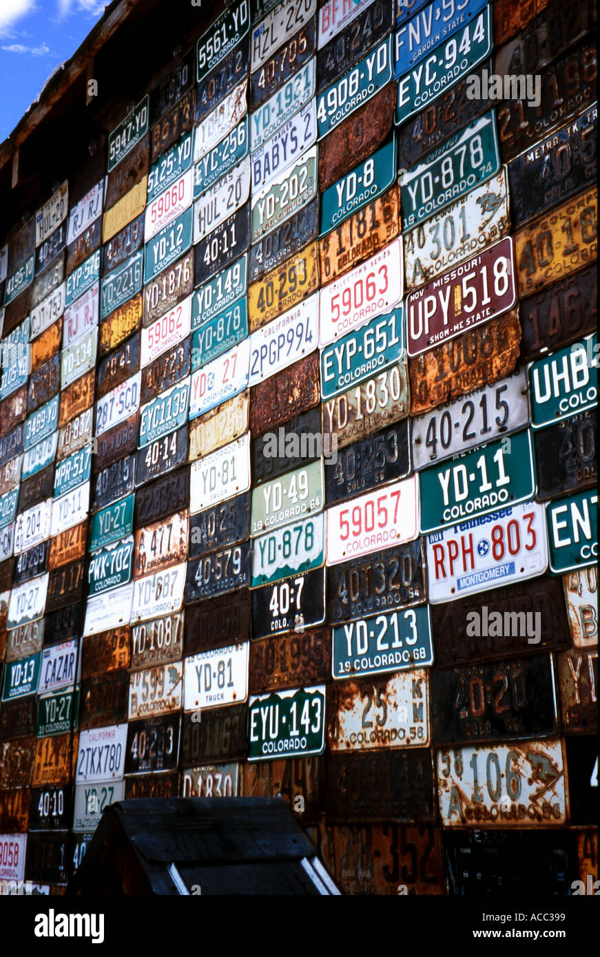 Historical license plates on side of old building Stock Photo Alamy