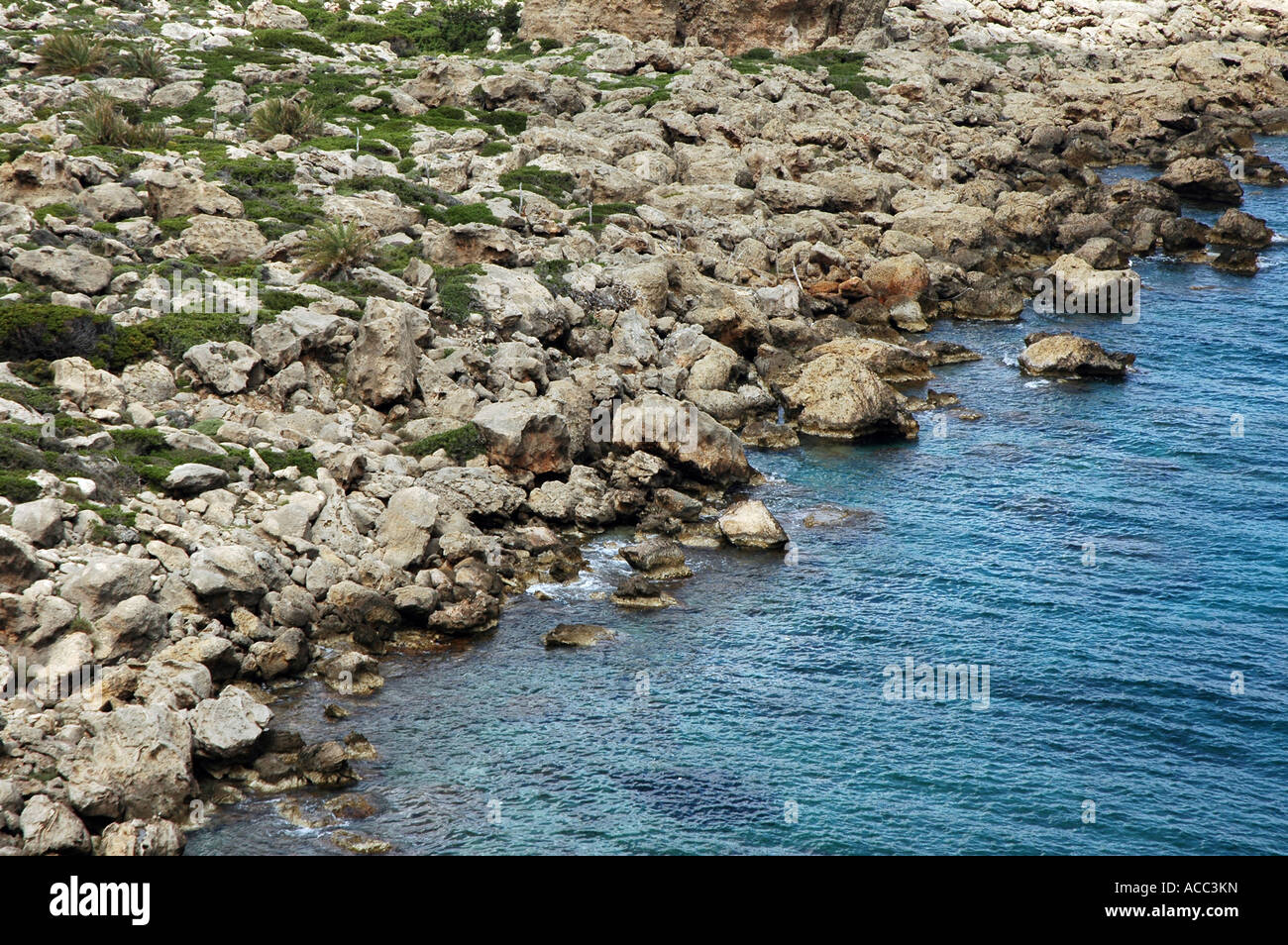 Mediterranean Sea seascape seen from the monastery of Chrysoskalitissa on western coats of Crete island in Greece Stock Photo