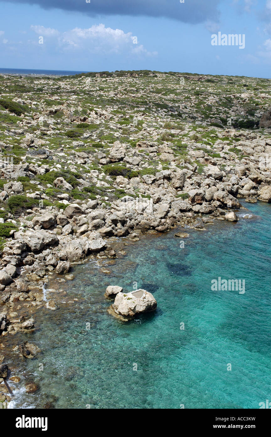 Mediterranean Sea seascape seen from the monastery of Chrysoskalitissa on western coats of Crete island in Greece Stock Photo