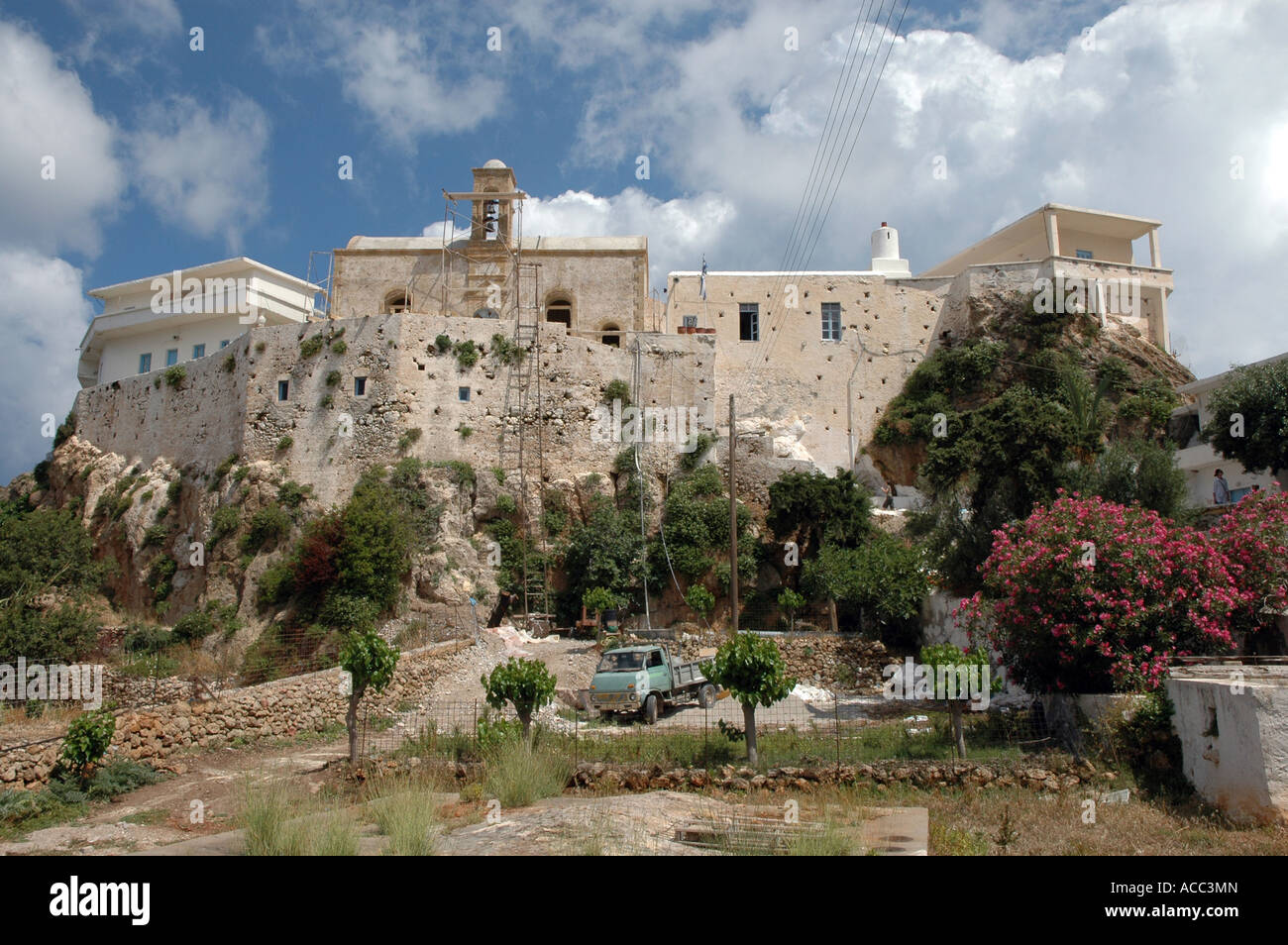 The monastery of Chrysoskalitissa on western coats of Crete island in Greece Stock Photo