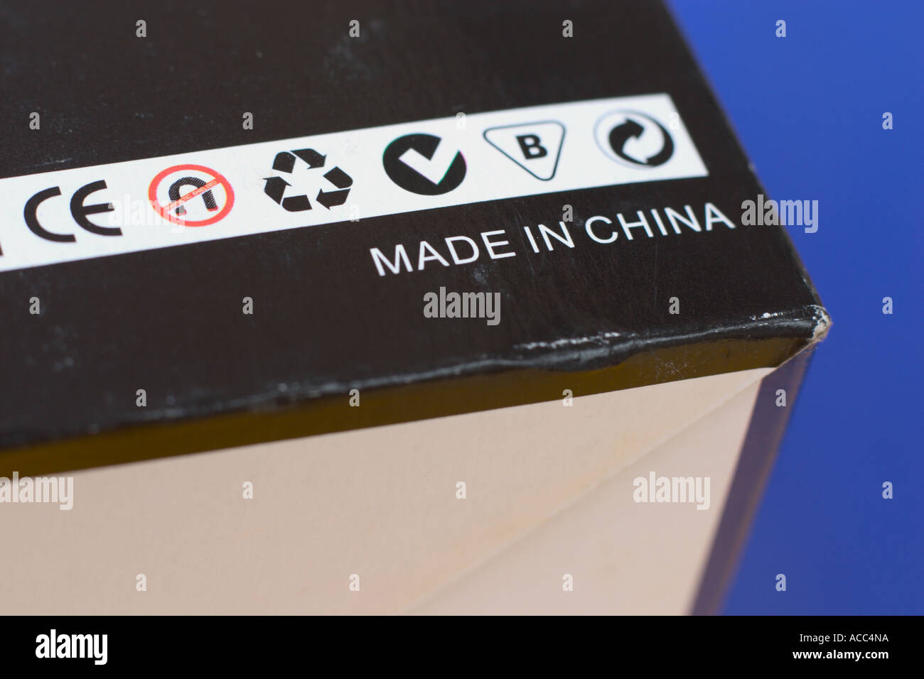 various icons on box with the words made in china Stock Photo