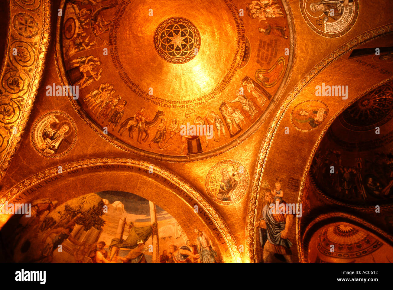 Artwork frescos on ceiling in St Marks cathedral in venice italy Stock Photo