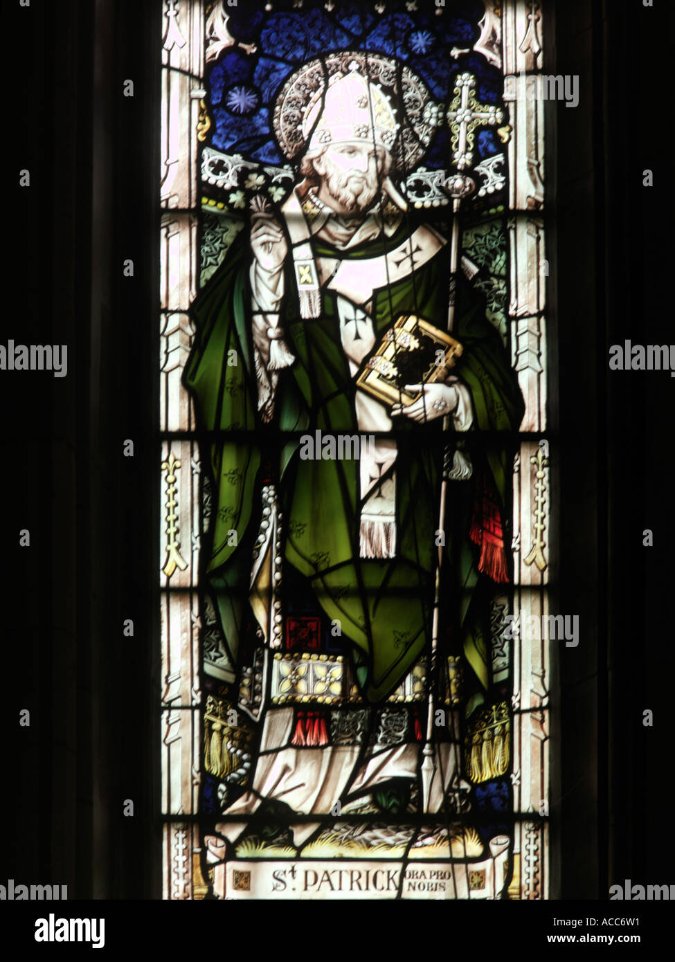 Sacred Hearts Wimbledon London England Stained Glass Window St Patrick Stock Photo