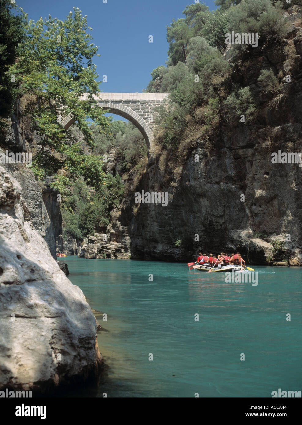 Roman bridge and rafters at Koprulu canyon Stock Photo - Alamy