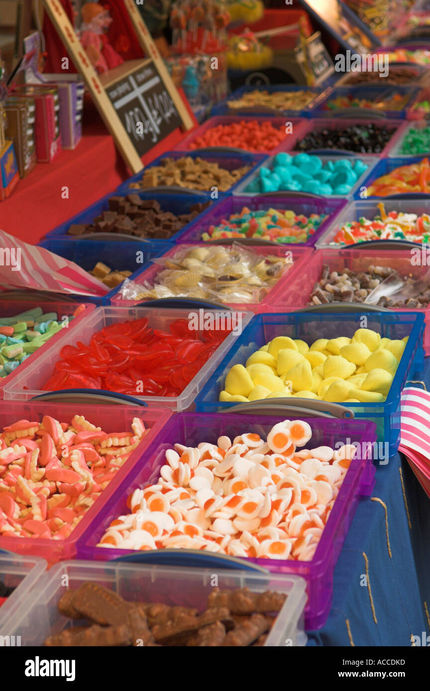Stall selling a variety of French sweets and candies Bath England Stock
