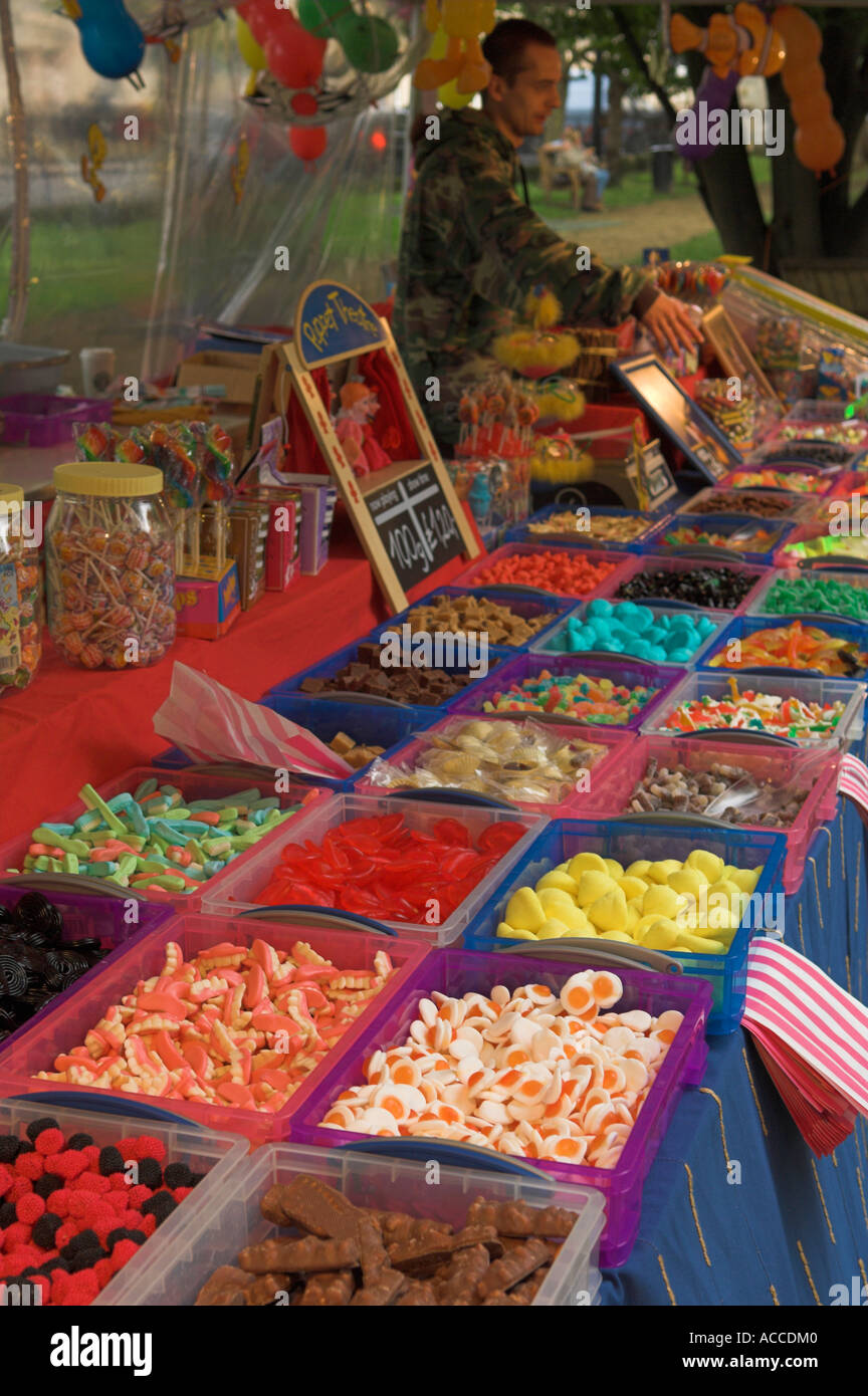 Stall selling a variety of French sweets and candies Bath England Stock