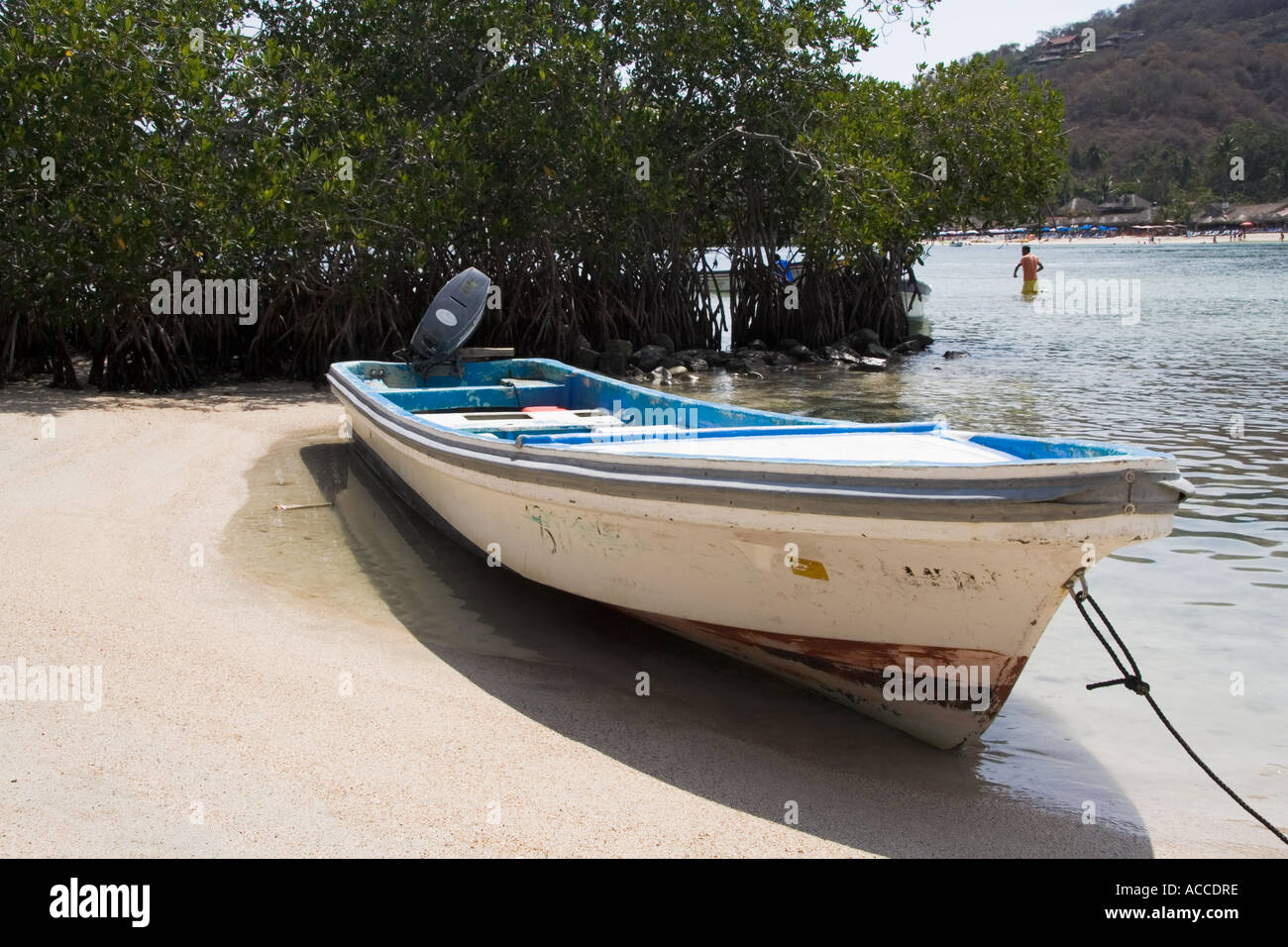 Blue boat at Los Gatos Beach Zihuatanejo Mexico Stock Photo Alamy